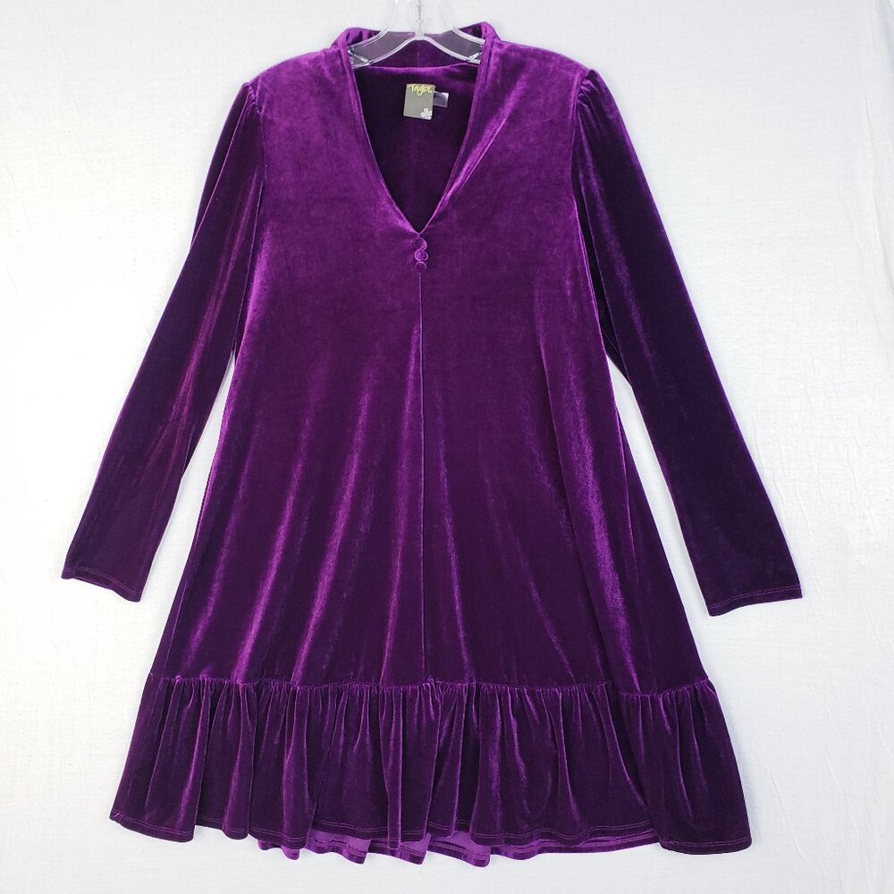 Taylor Velvet Trapeze Dress Purple Ruffled Whimsigoth Victorian Boho size 12 - Picture 2 of 14